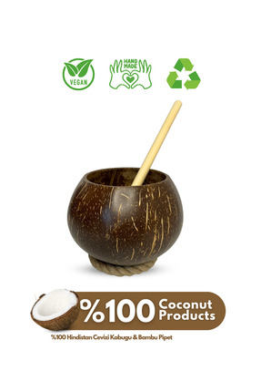 Coconut Products Hindistan Cevizi Bardak ve Bambu Pipet - Coconut Cup