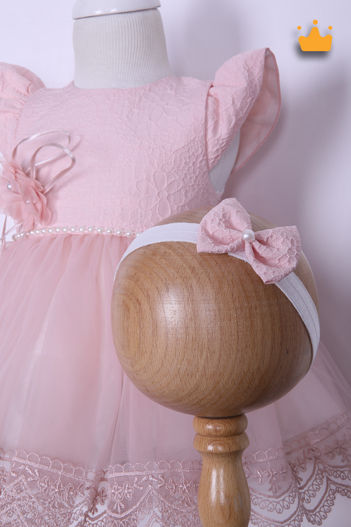 MİNİMONY 0-24 Ay Gofre Tül Etekli Kız Bebek Çocuk Abiye Bayramlık Elbise Saç Bandı Set Pudra 1007 fotoğrafı 6 (önizleme)