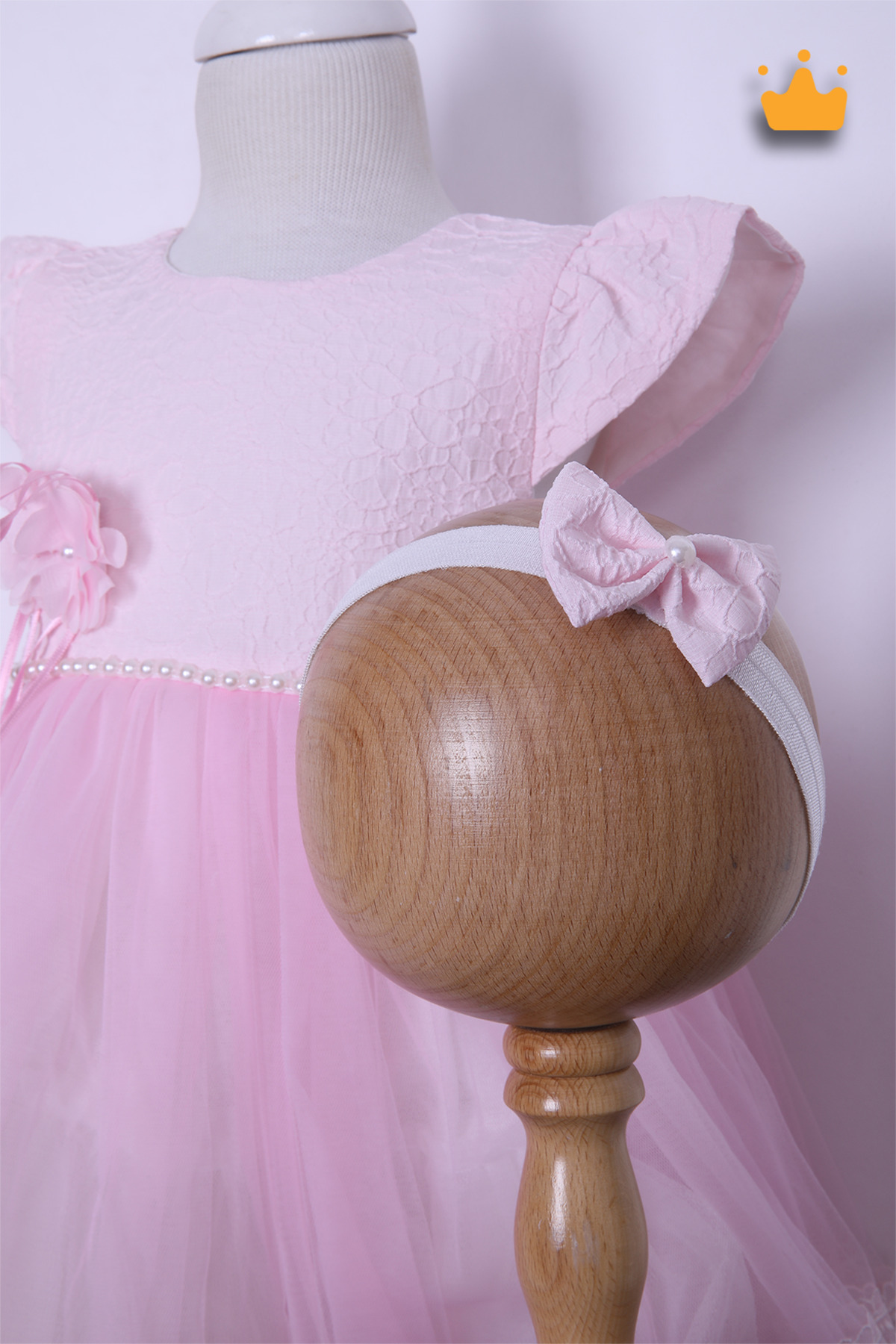 MİNİMONY 0-24 Ay Gofre Tül Etekli Kız Bebek Çocuk Abiye Bayramlık Elbise Saç Bandı Set Pembe 1007 fotoğrafı 6 (önizleme)