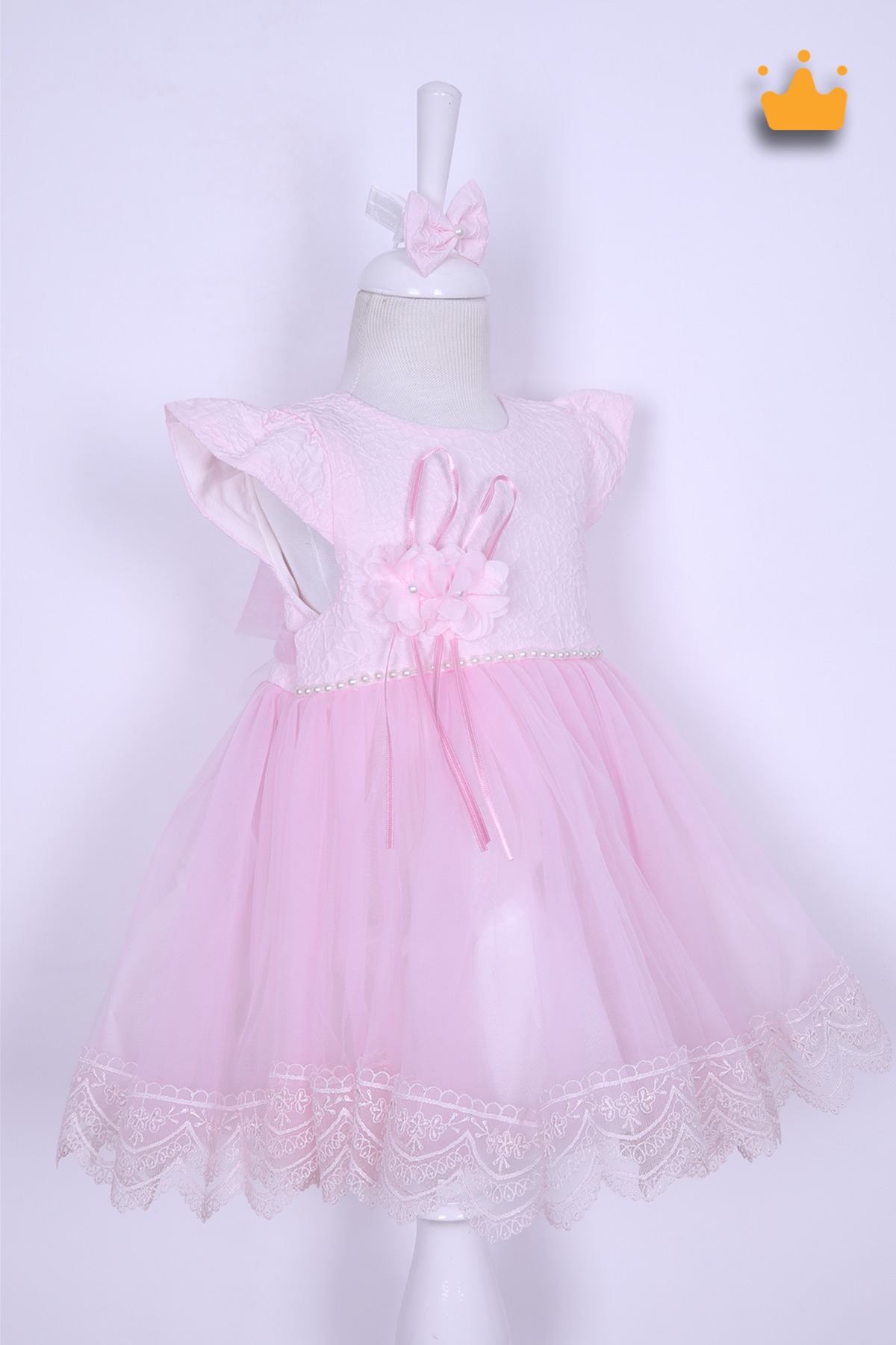 MİNİMONY 0-24 Ay Gofre Tül Etekli Kız Bebek Çocuk Abiye Bayramlık Elbise Saç Bandı Set Pembe 1007 fotoğrafı 2 (önizleme)