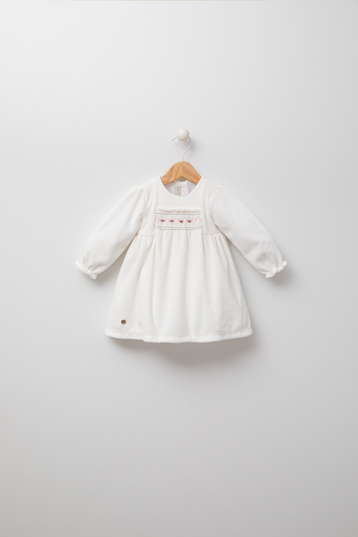 Babydola 0-36 Ay Kız Bebek Çocuk Çiçek Nakışlı Şık Bayramlık Nostaljik Kadife Elbise Ekru 13413