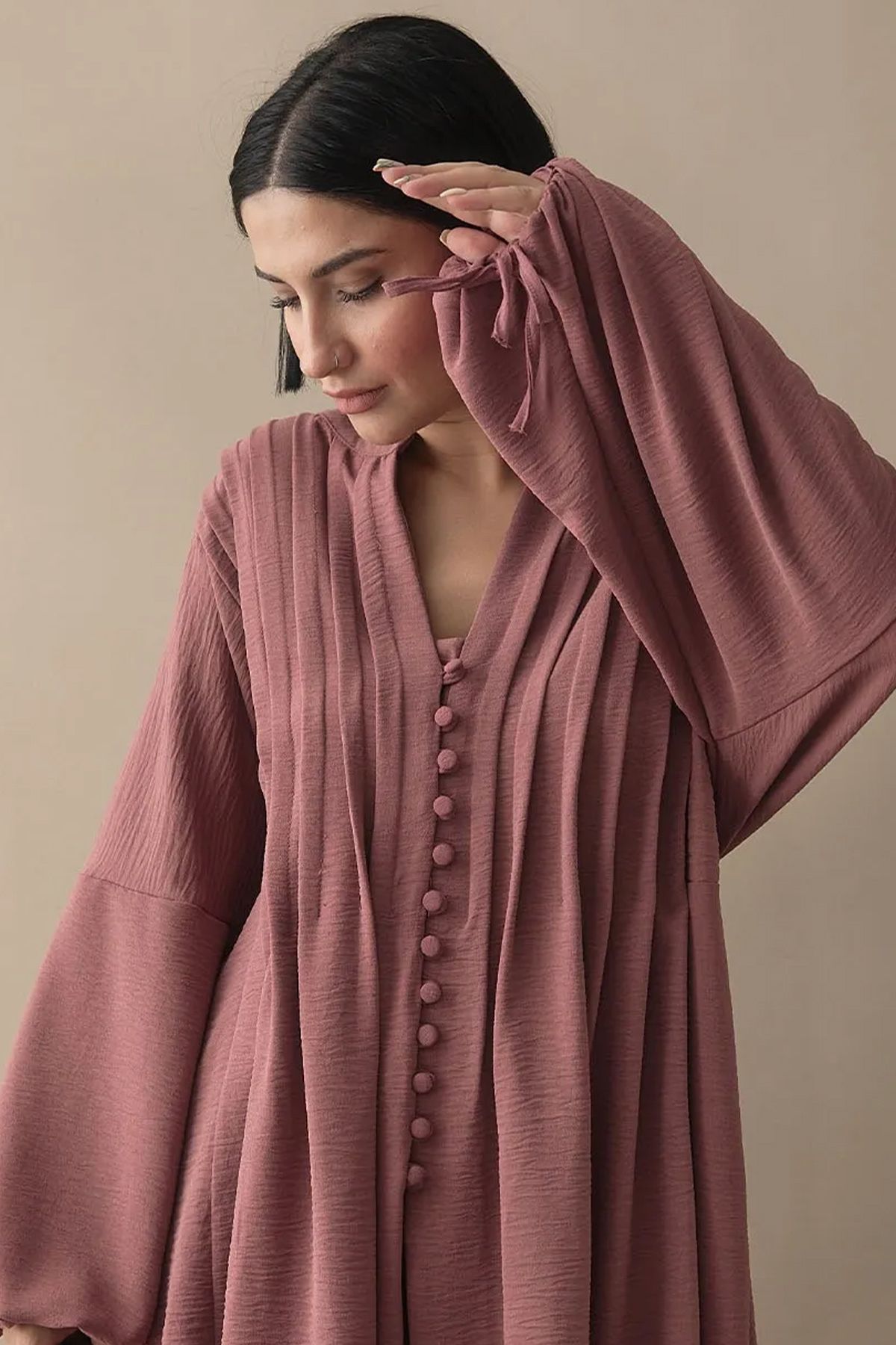 InStyle-Ribbed Handle Drawstring Dusty Rose Ayrobin Set 6