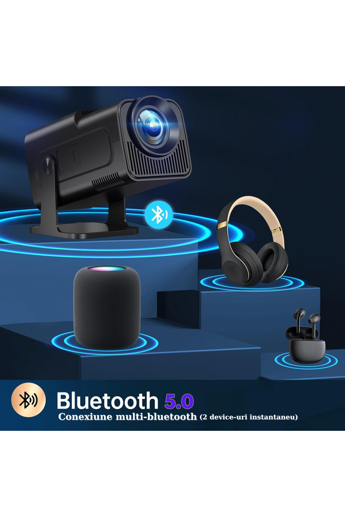 VSM-Videoprojector 4K Smart VSM with Gaming Console, Android 11, 6500 Lumens, Wi-Fi 6, Bluetooth 4