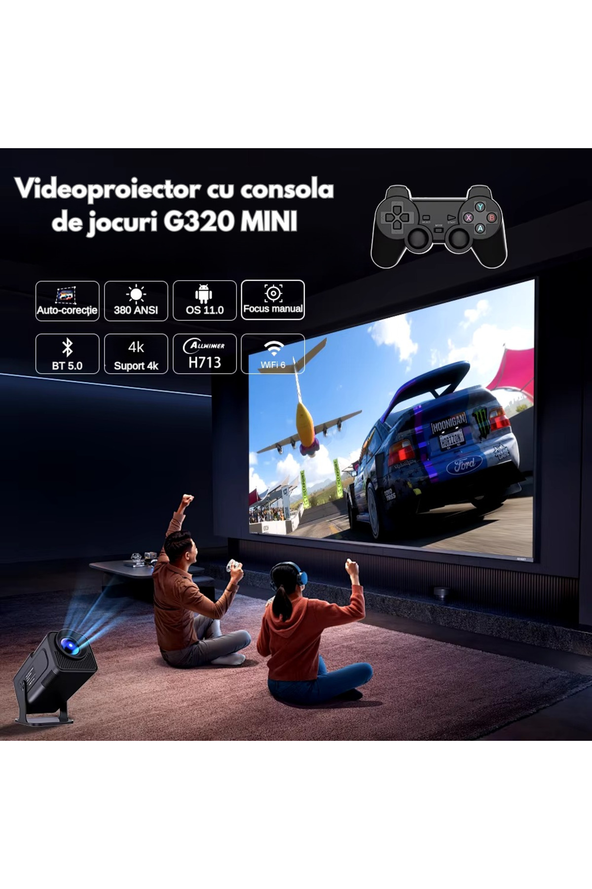 VSM-Videoprojector 4K Smart VSM with Gaming Console, Android 11, 6500 Lumens, Wi-Fi 6, Bluetooth 5