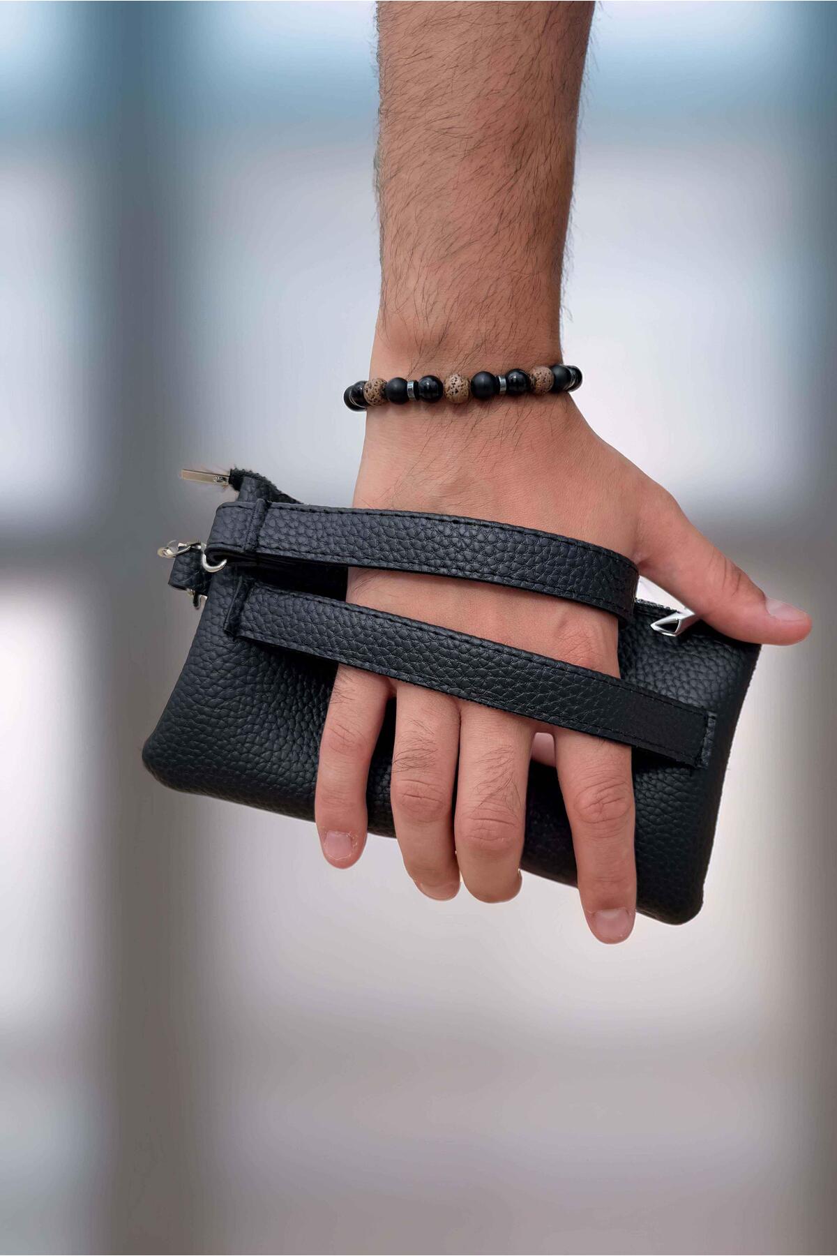 Valiberta  Saul Çift Kulplu 3 Bölmeli Deri Görünümlü Erkek El Çantası - Siyah - Görsel 3