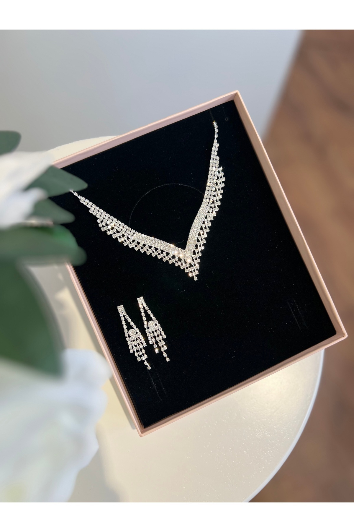 BEREN KILIÇ Filippa Kristal Taşlı Takı Seti Kolye Küpe Hediye Set Düğün Nişan Söz Nikah Takı Seti