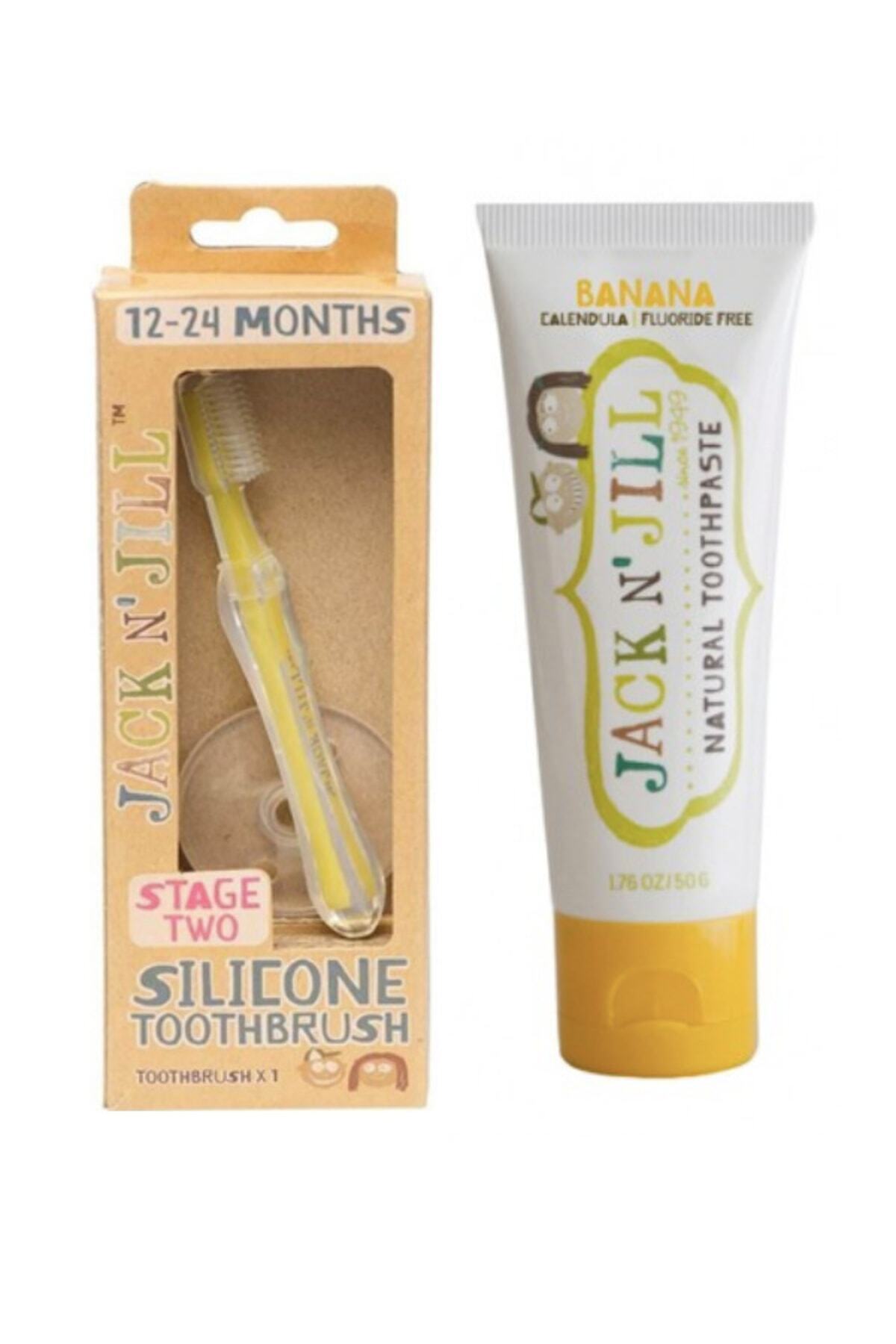 Jack N'Jill Jack N Jill Bebek Diş Fırçalama Seti (SİLİKON DİŞ FIRÇASI MUZ AROMALI DİŞ MACUNU 50G)