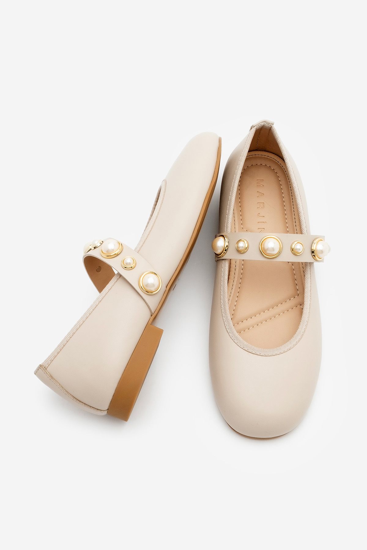 Marjin-Damen-Ballerina Vesmi mit Perlenband, beige Farbe 7