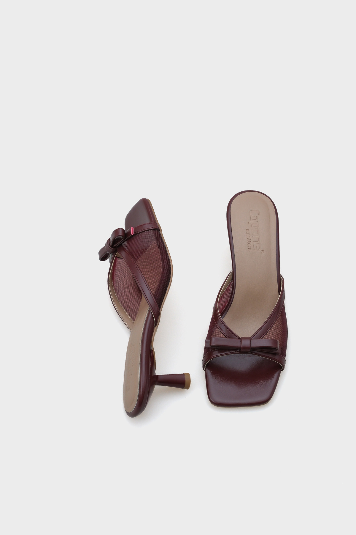 Capone Outfitters-Midge Damen-Hausschuhe mit mittlerem Absatz und Netzschleife 3