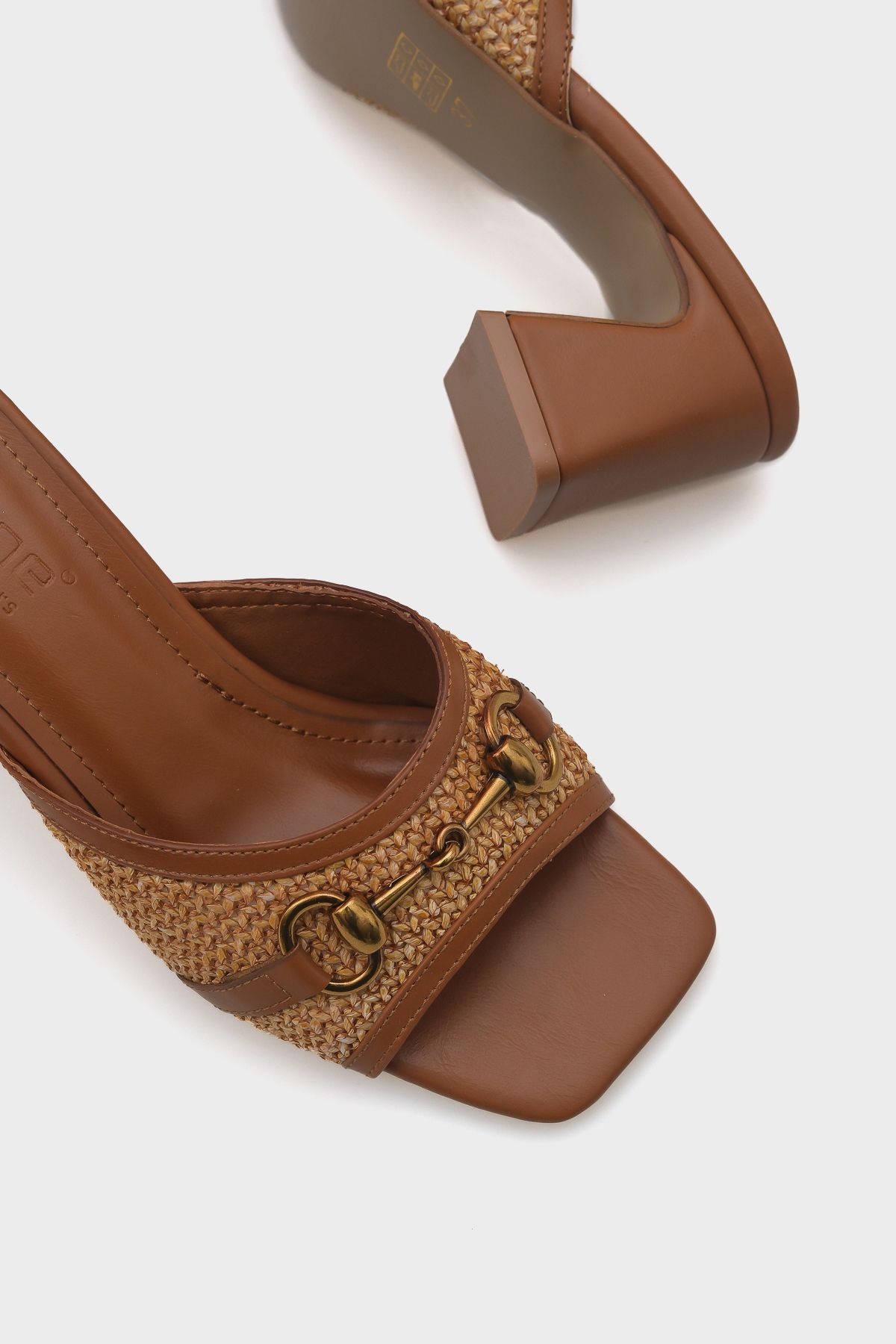 Capone Outfitters-Natalie Wicker Medium Heeled Wooden Buckle Women's Slippers 3