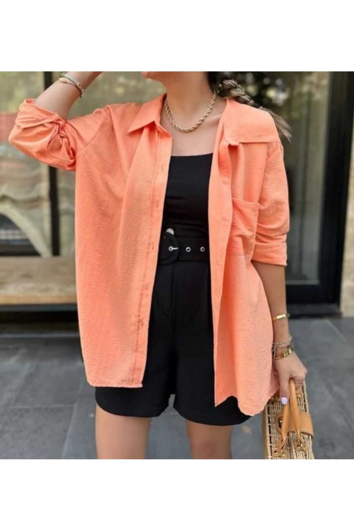 blackbonds Kadın Keten gülkurusu Gömlek Yazlık Oversize Gömlek Yeni Sezon görsel 2
