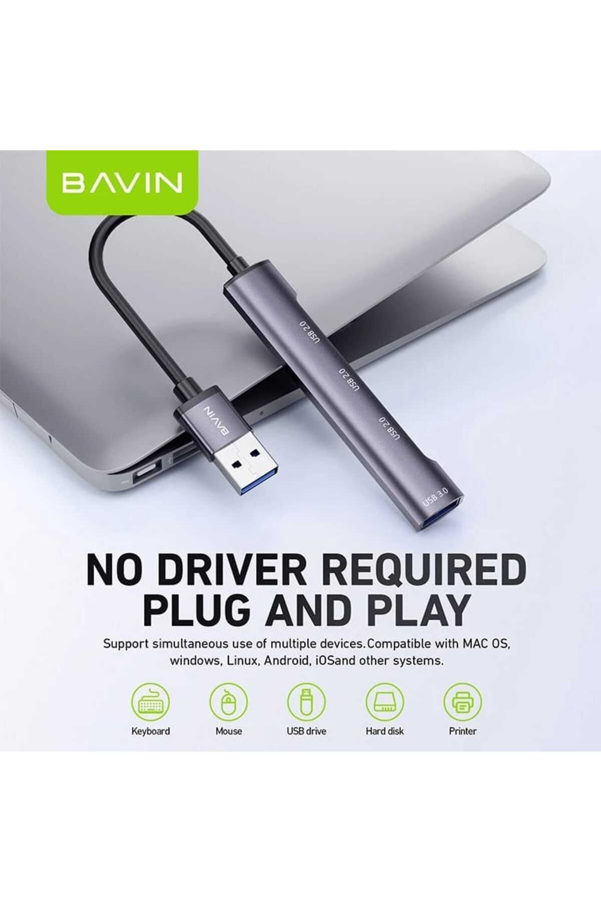 Bavin-موزع عالمي متعدد الوظائف 4 في 1 مزود بـ 4 منافذ USB يدعم أجهزة الكمبيوتر المحمولة والكمبيوتر 3