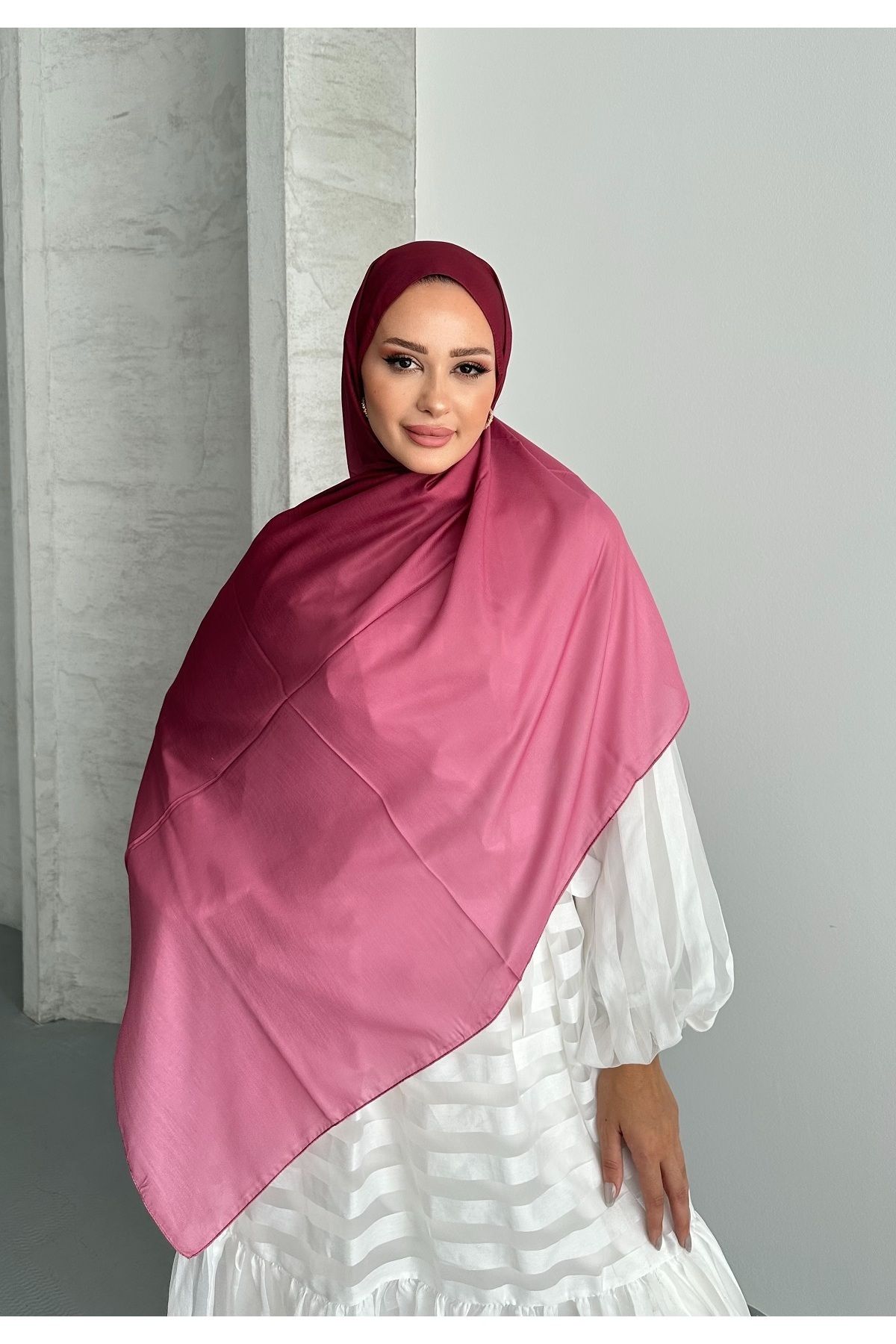 Stella Eşarp-Aural Pink-Claret Red Gradient Pattern Soft Cotton Shawl 4