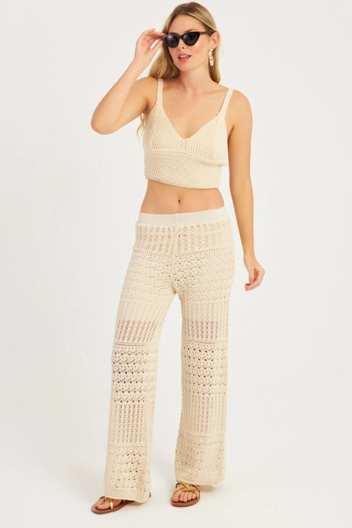 Cool & Sexy-Women's Ecru Curved Knitwear Pants YZ3062 2