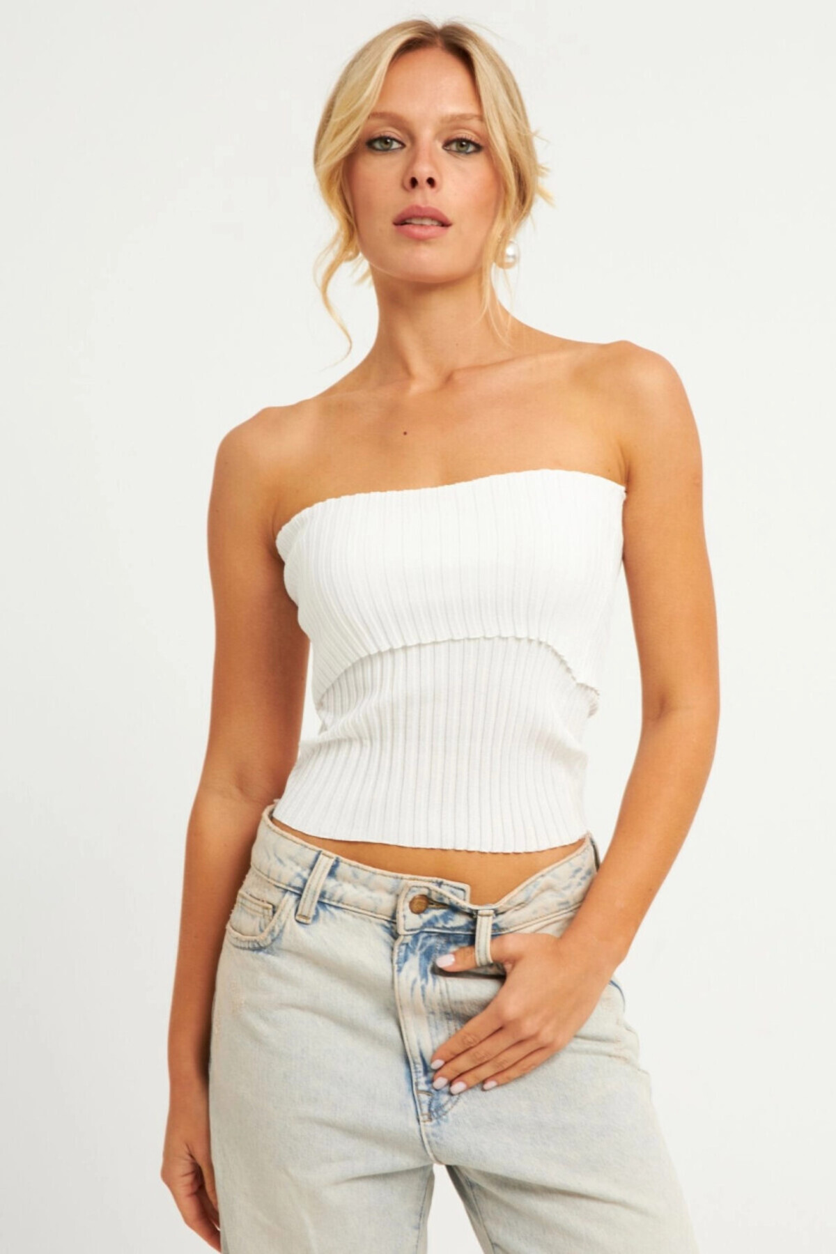 Cool & Sexy-Bluză albă fără bretele pentru tricotaje de damă YV240 2