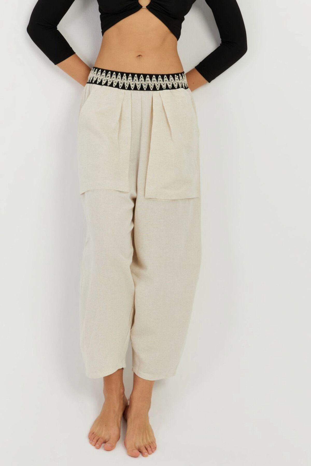 Cool & Sexy-Women's Ecru Pocket Shalwar Trousers ÖM1203 5