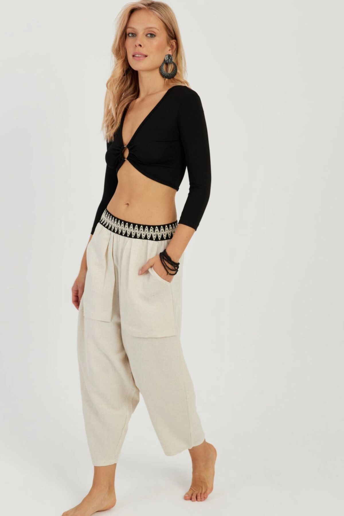 Cool & Sexy-Women's Ecru Pocket Shalwar Trousers ÖM1203 7
