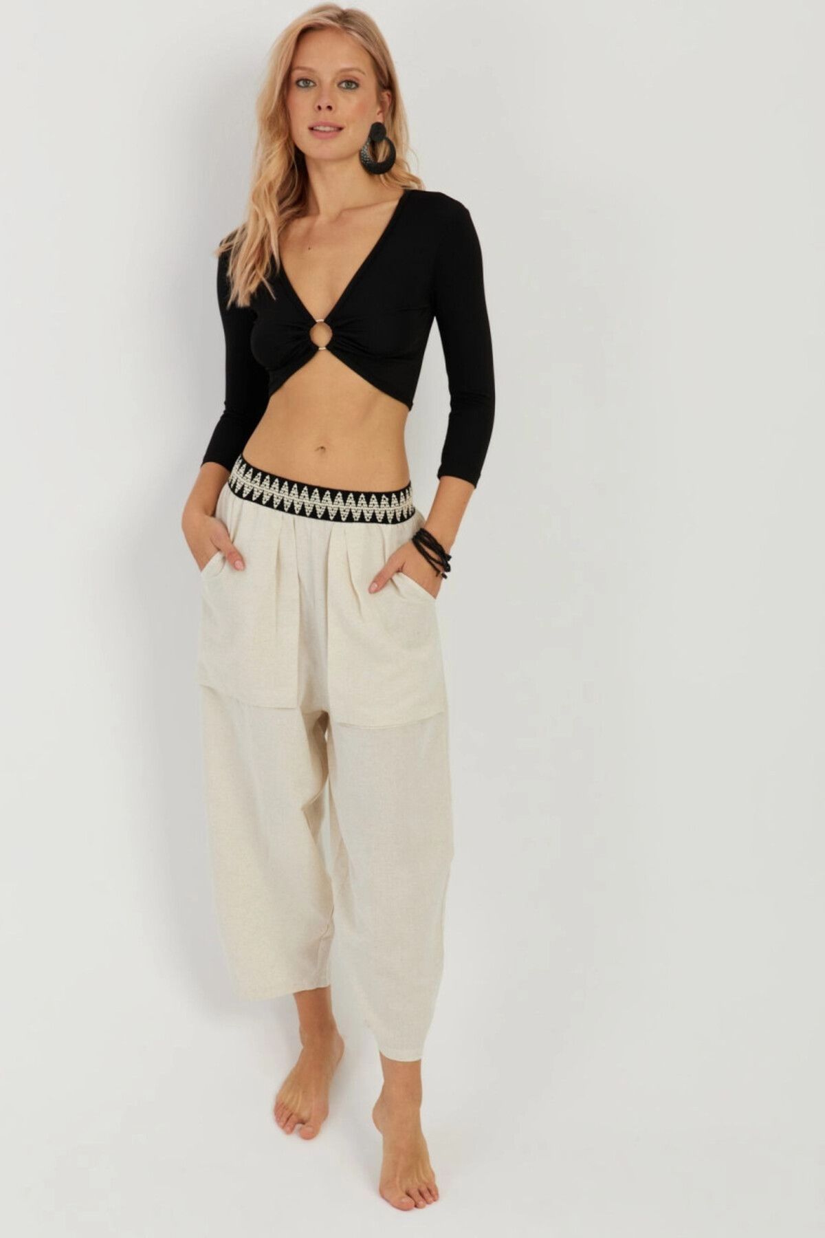 Cool & Sexy-Women's Ecru Pocket Shalwar Trousers ÖM1203 4