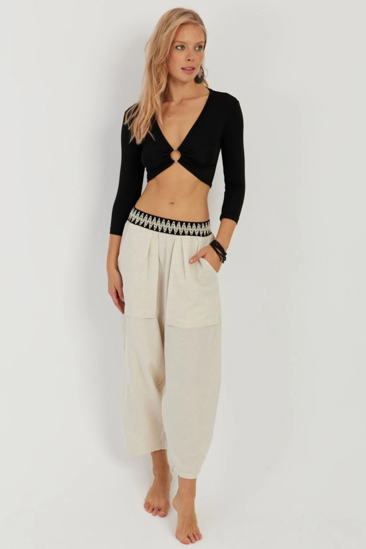 Cool & Sexy-Women's Ecru Pocket Shalwar Trousers ÖM1203 1