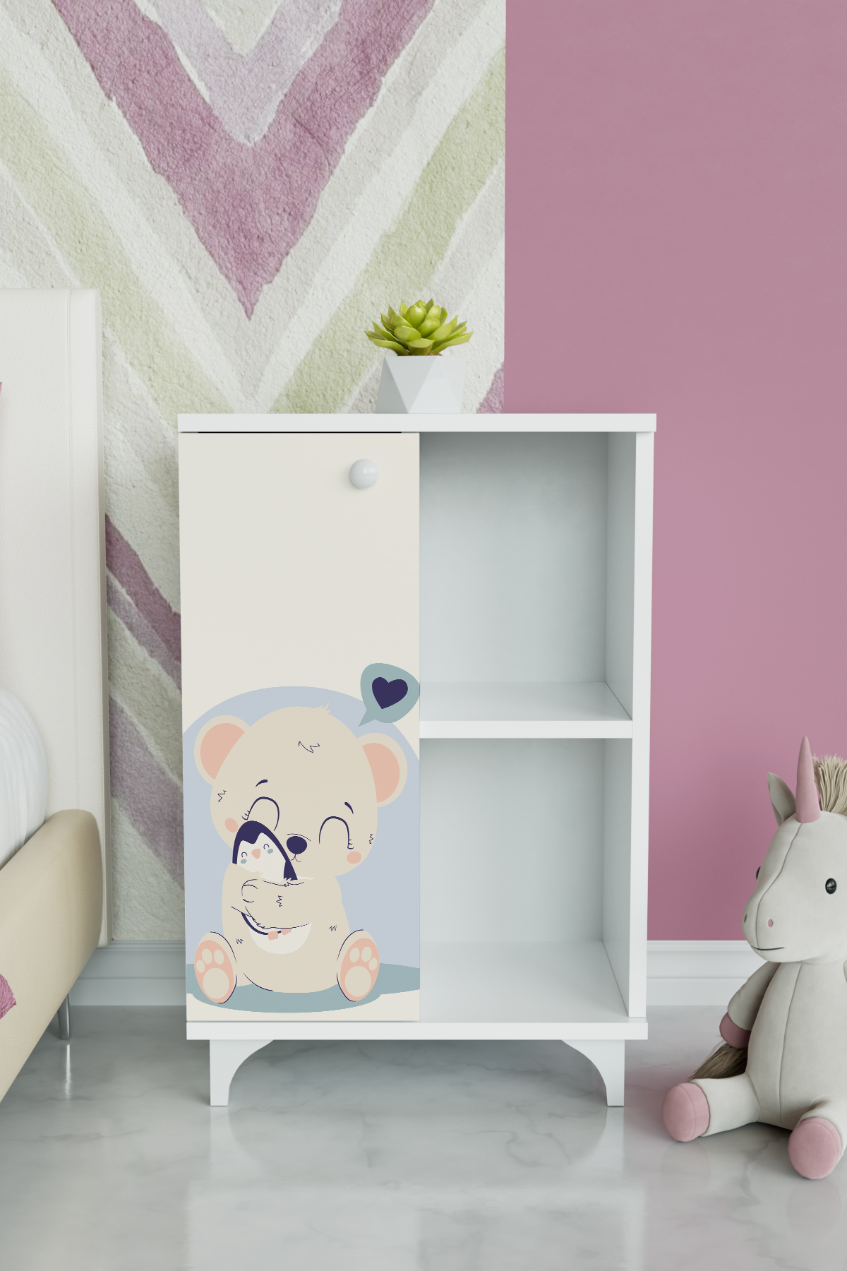 Hediyeler Kapında 2 Raflı tek kapak Fluffy Friend Çocuk Odası Çok Amaçlı Dolabı fotoğrafı 3 (önizleme)