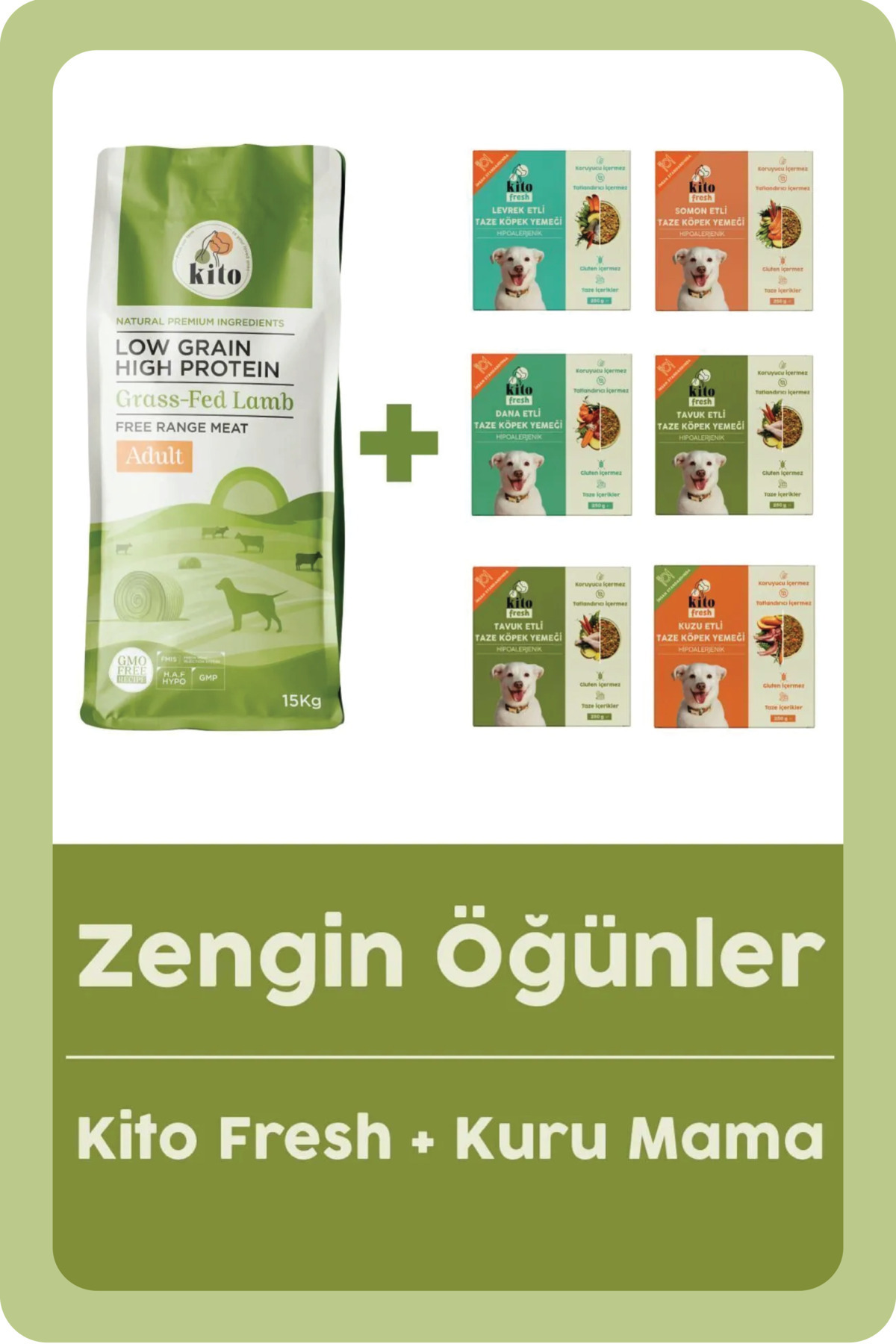 kito Doğal Besi Kuzu Etli Yetişkin Köpek Maması 15 Kg Ve Fresh Taze Köpek Yemeği Tanışma Paketi