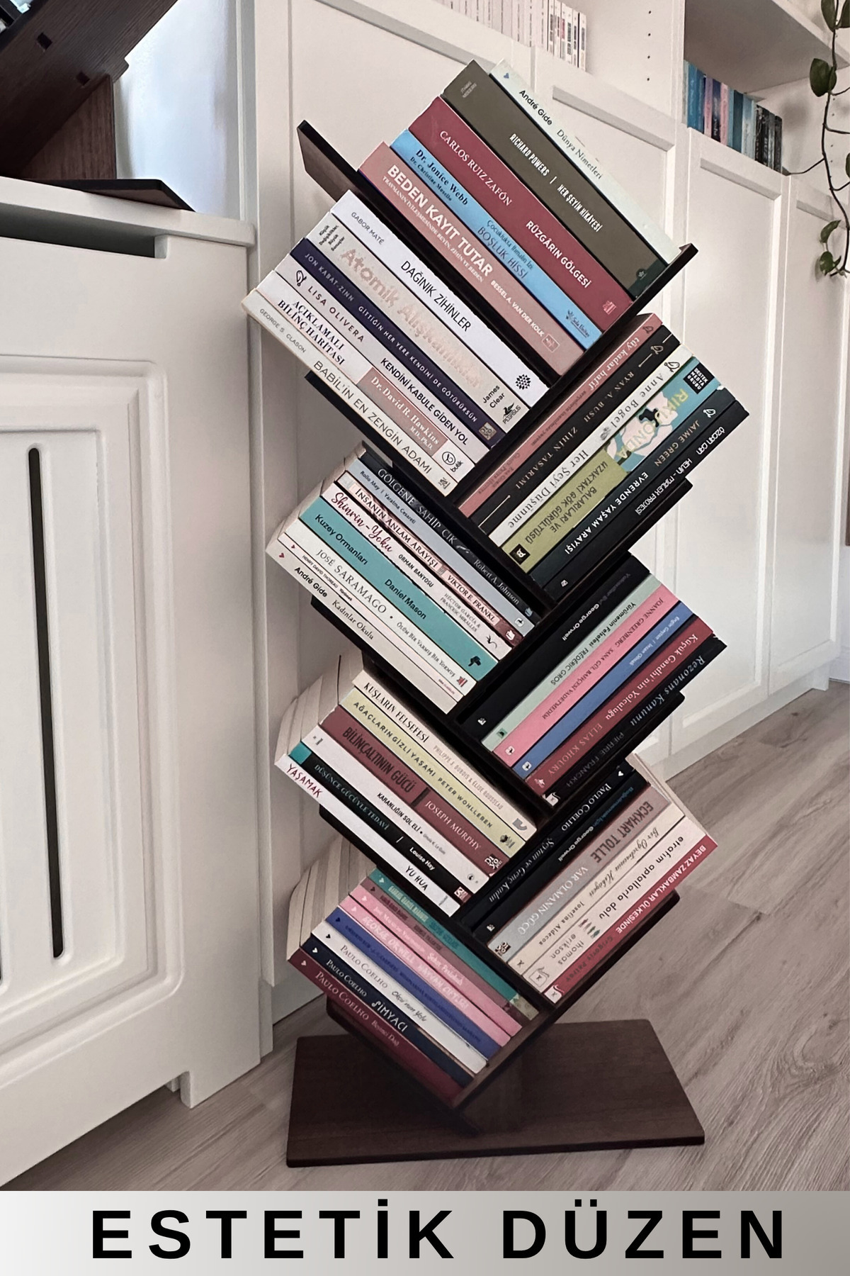 Vigo Wood GEOMETRİK 8 RAFLI AĞAÇ KİTAPLIK DEKORATİF RAF