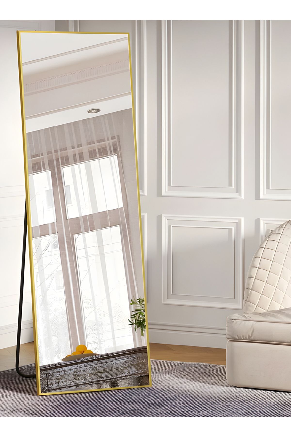 Taimi-مرآة كبيرة بتصميم أنيق 155×45 سم - مرآة كاملة الطول بإطار معدني ذهبي وحامل خلفي 4