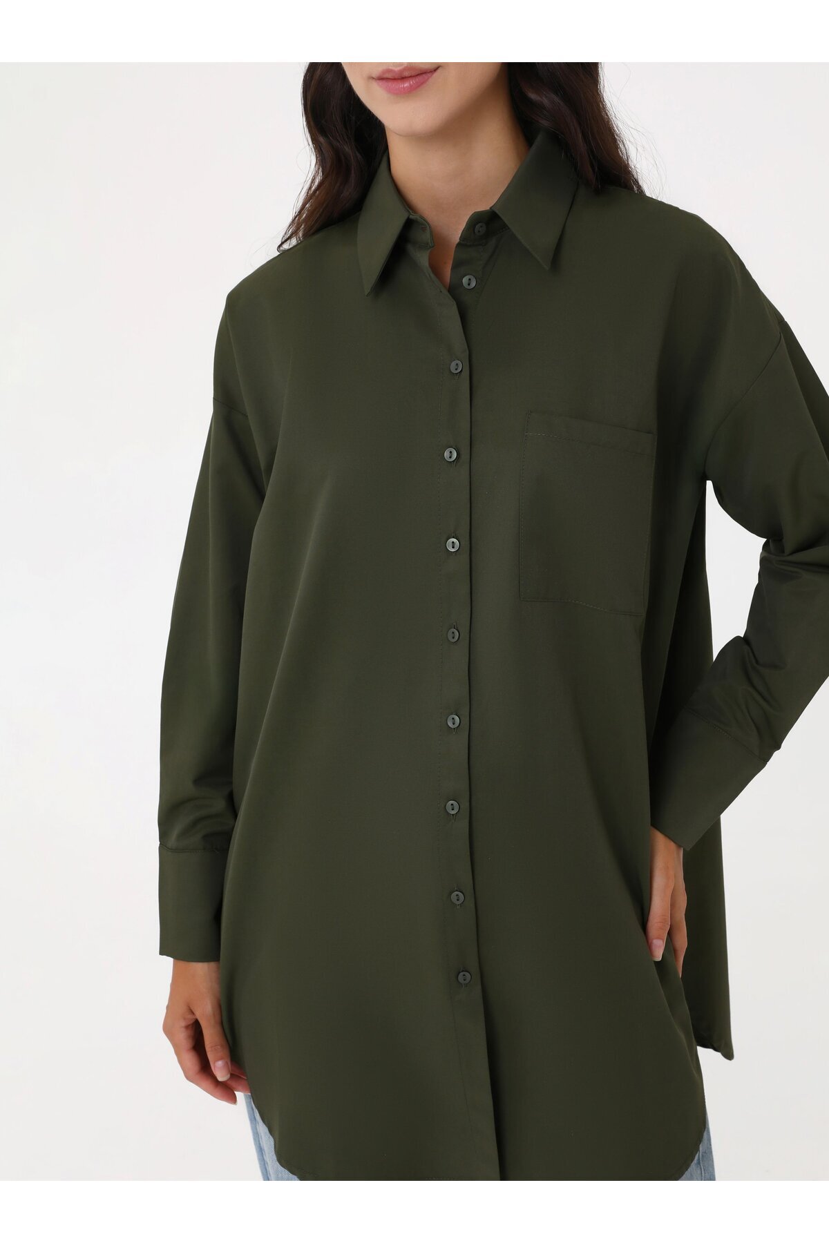 Benin-Long Back Poplin Tunic with Pocket Detail - Khaki - Benin 4