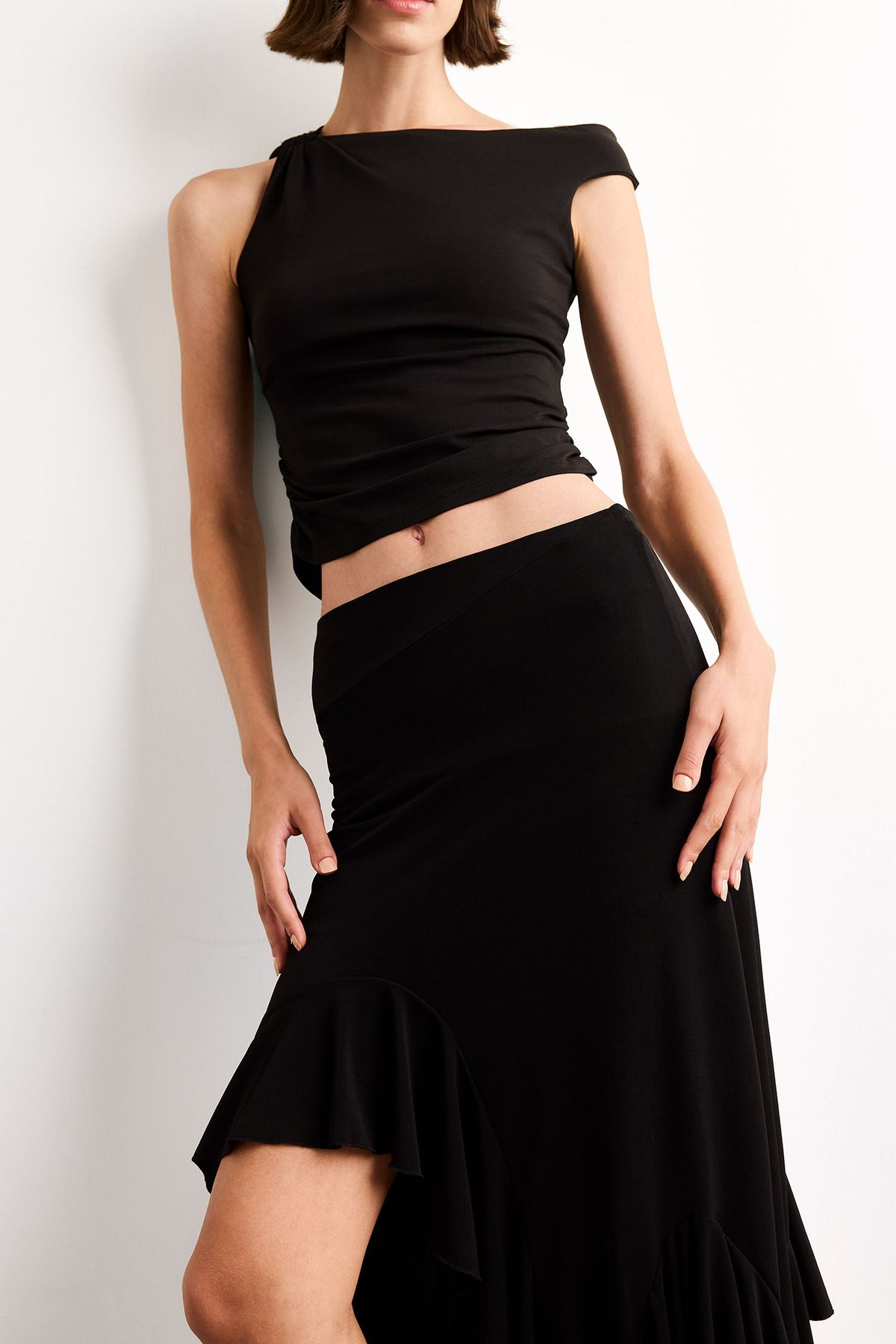DeFacto-Elastic Waist Asymmetrical Midi Skirt G0386Ax25Sm 5