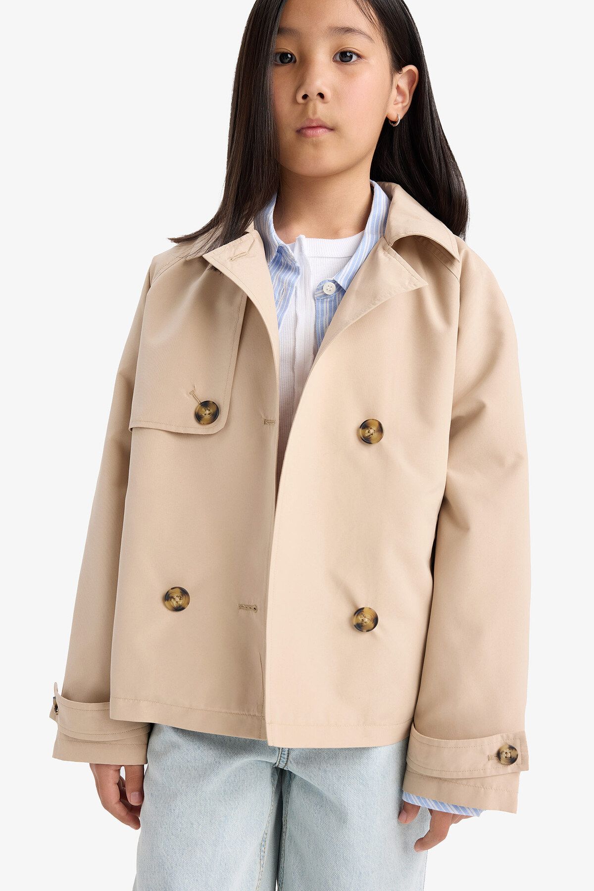 DeFacto-Regular Fit Buttoned Short Trench Coat D6938A825Sp 3