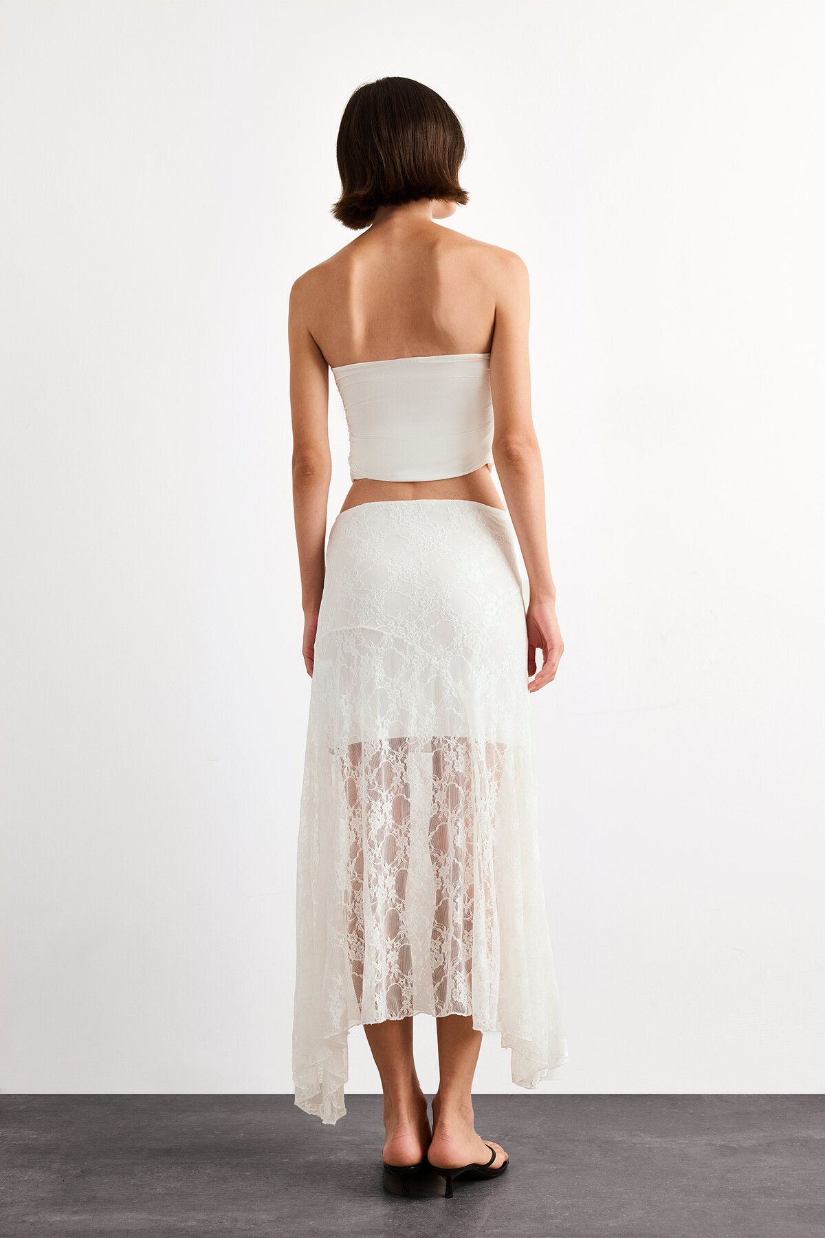 DeFacto-Elastic Waist Half Lining Lace Midi Skirt F8041Ax25Sm 8