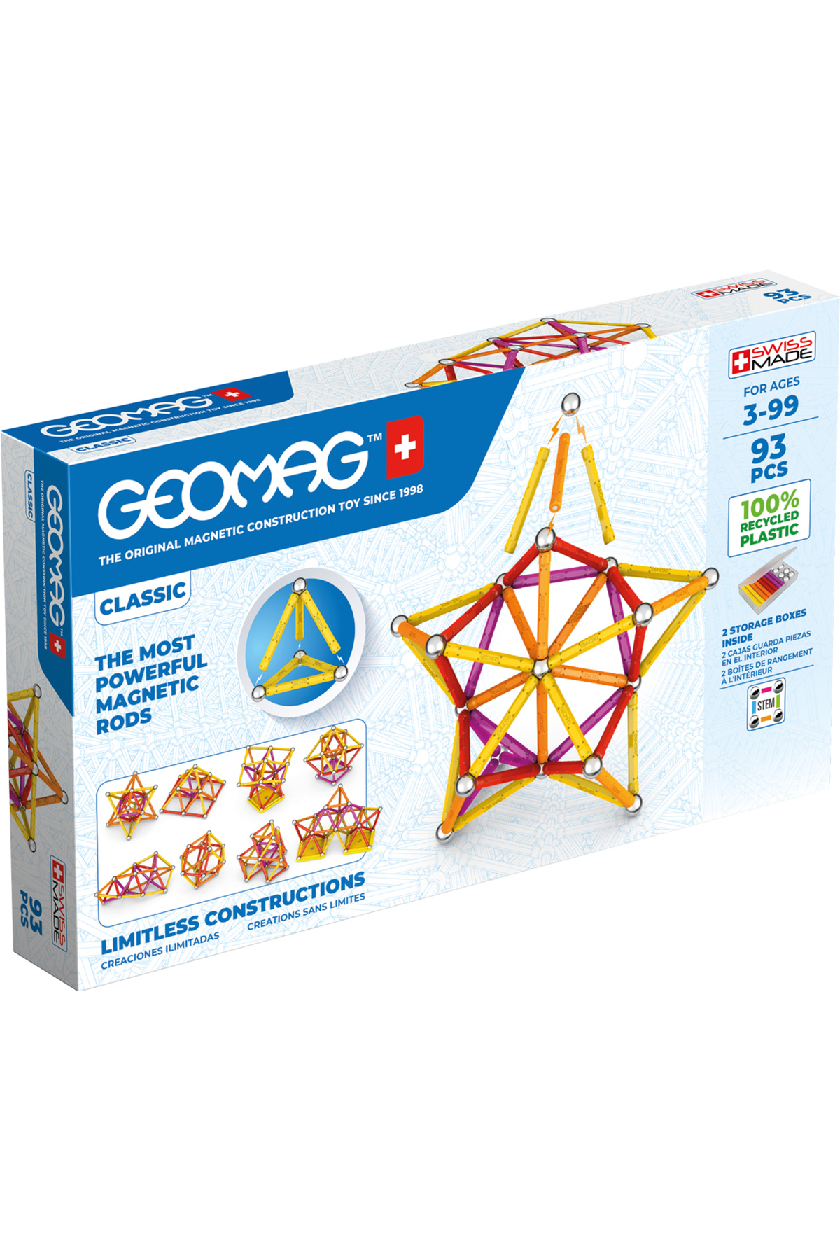 ۹۳ تکه اسباب‌بازی ساختنی مغناطیسی کلاسیک بازیافتی STEM