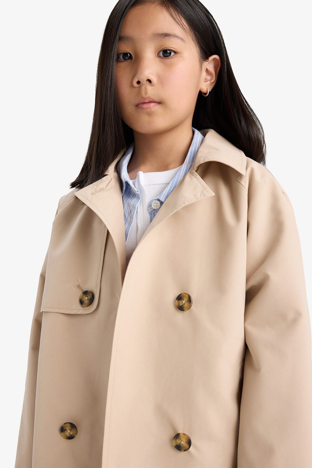 DeFacto-Regular Fit Buttoned Short Trench Coat D6938A825Sp 4