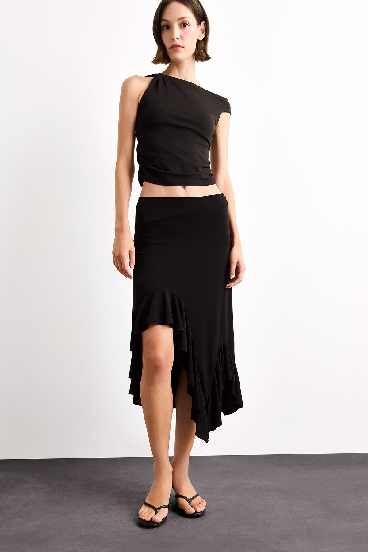 DeFacto-Elastic Waist Asymmetrical Midi Skirt G0386Ax25Sm 2