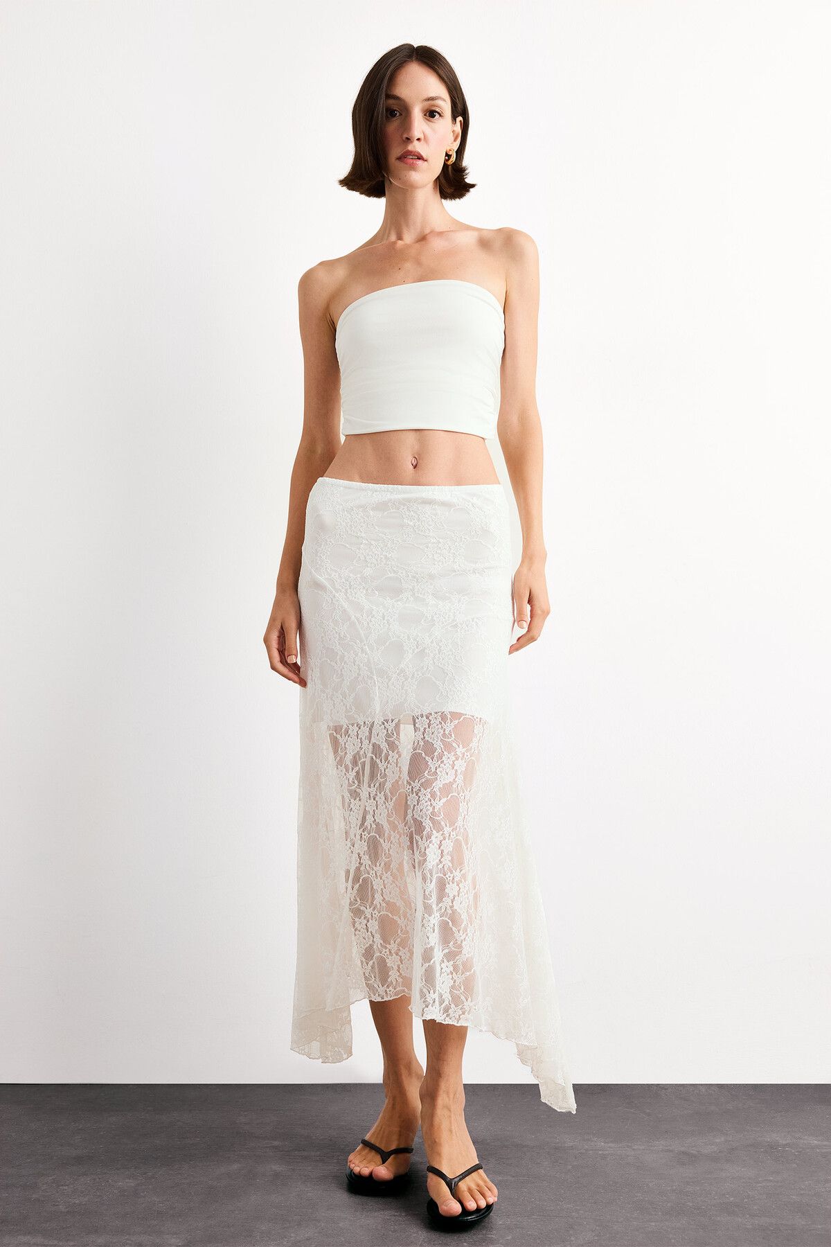 DeFacto-Elastic Waist Half Lining Lace Midi Skirt F8041Ax25Sm 1