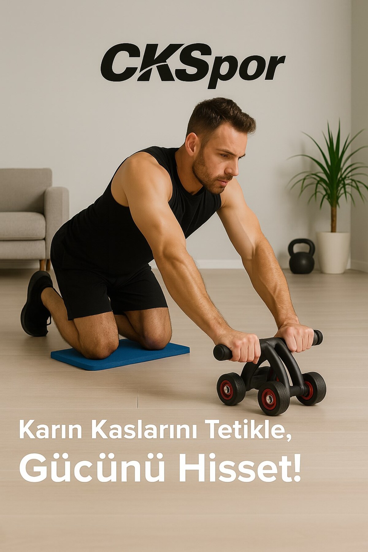 スポーツ・フィットネス Group kick WIN09/SPR09/JUL09/OCT09 CKSpor 4 Tekerlekli Mekik Aleti Ab Wheel Diz Matı Hediyeli Karın