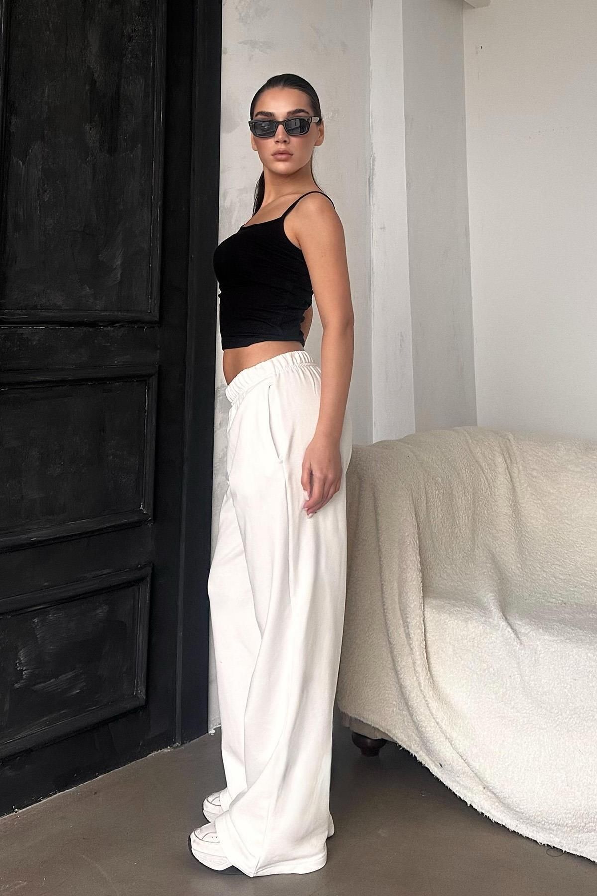 Madmext-Weiße Damen-Jogginghose mit weitem Bein MG2279 5