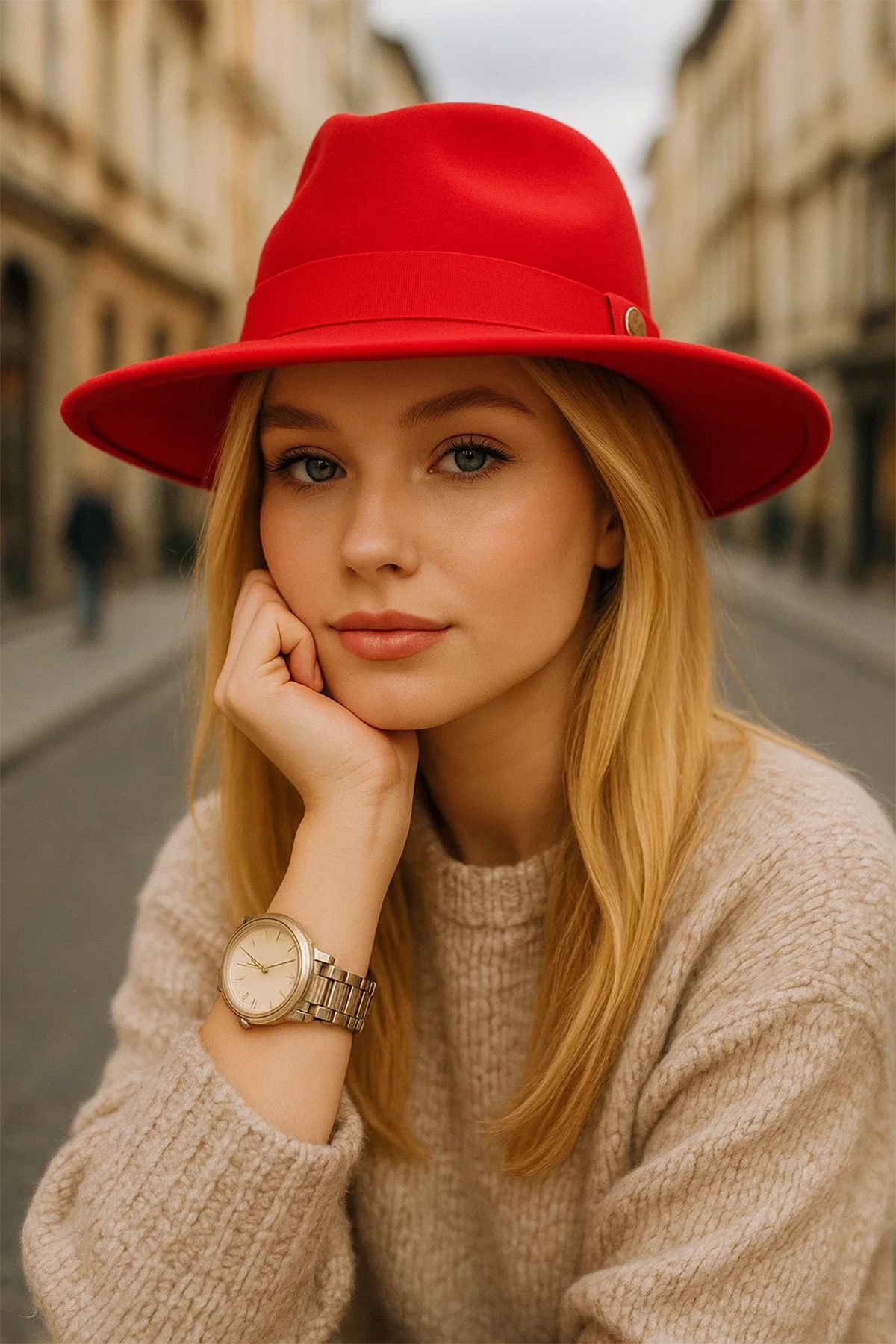 BAHELS-Red Imported Panama Hat - Hard Cowboy, Adjustable Fedora 2