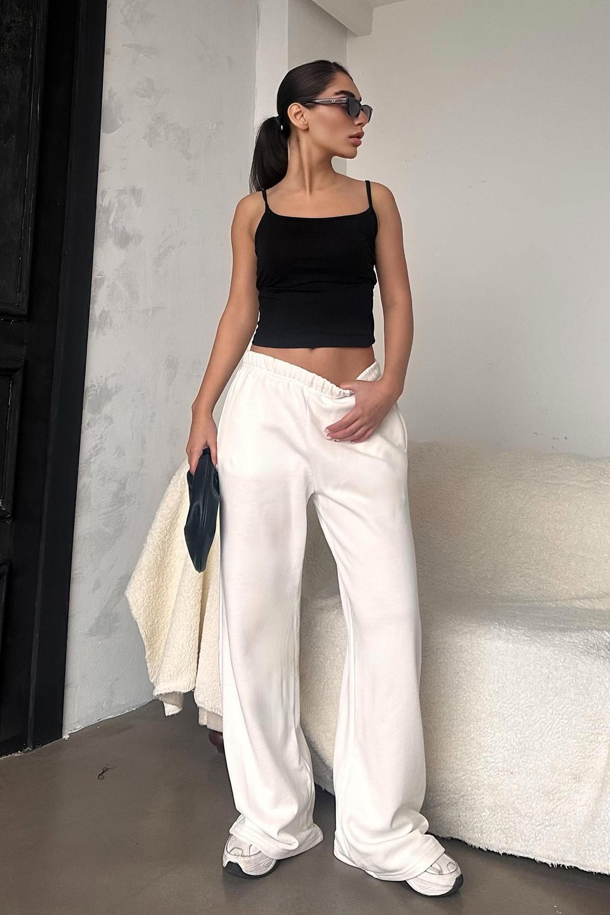 Madmext-Weiße Damen-Jogginghose mit weitem Bein MG2279 3