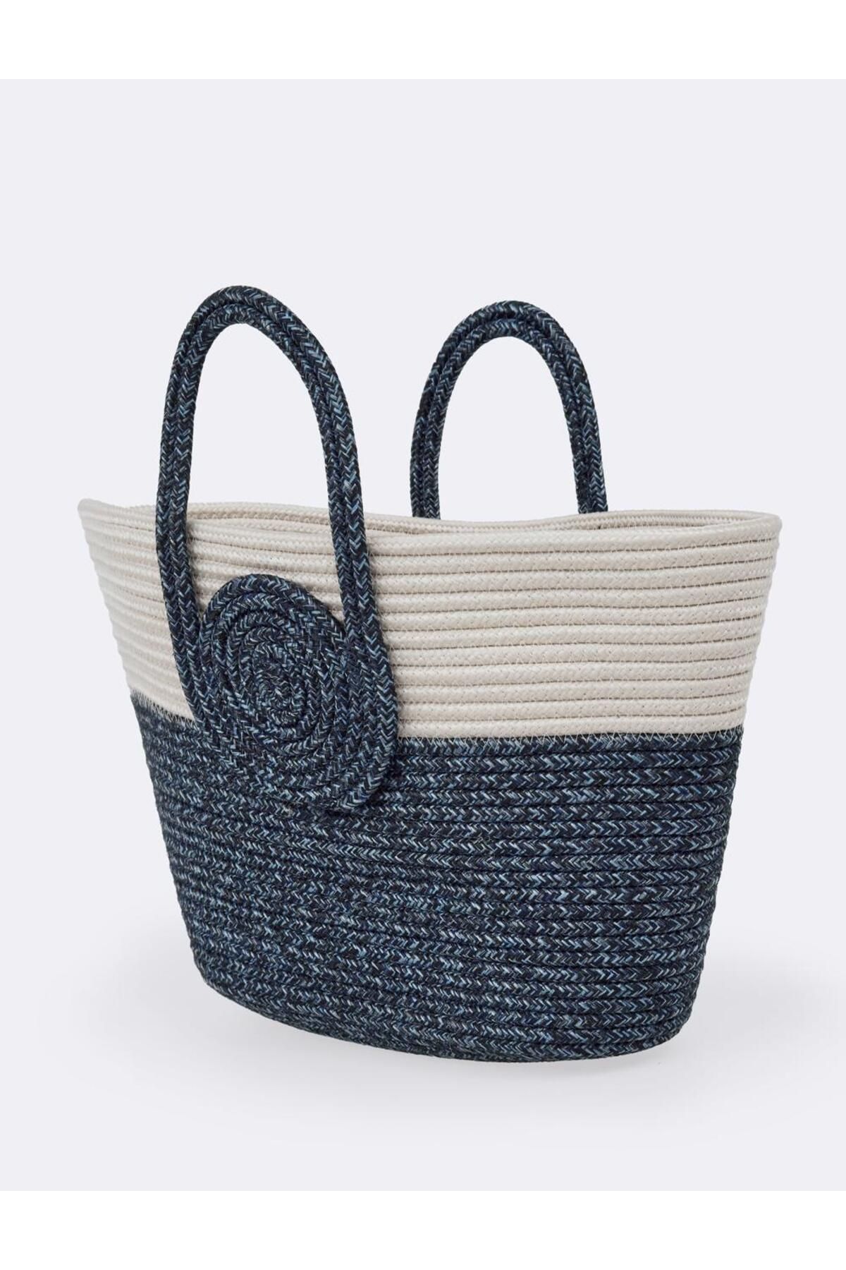 Jimmy Key-Navy Blue Color Blocked Straw Bag 5