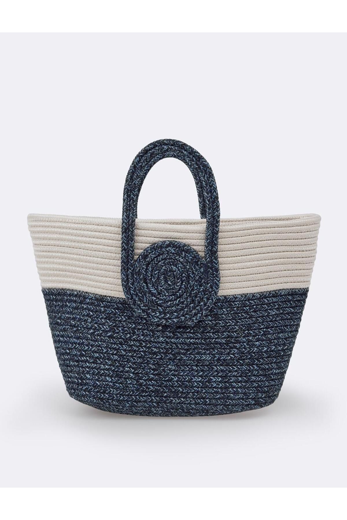 Jimmy Key-Navy Blue Color Blocked Straw Bag 4