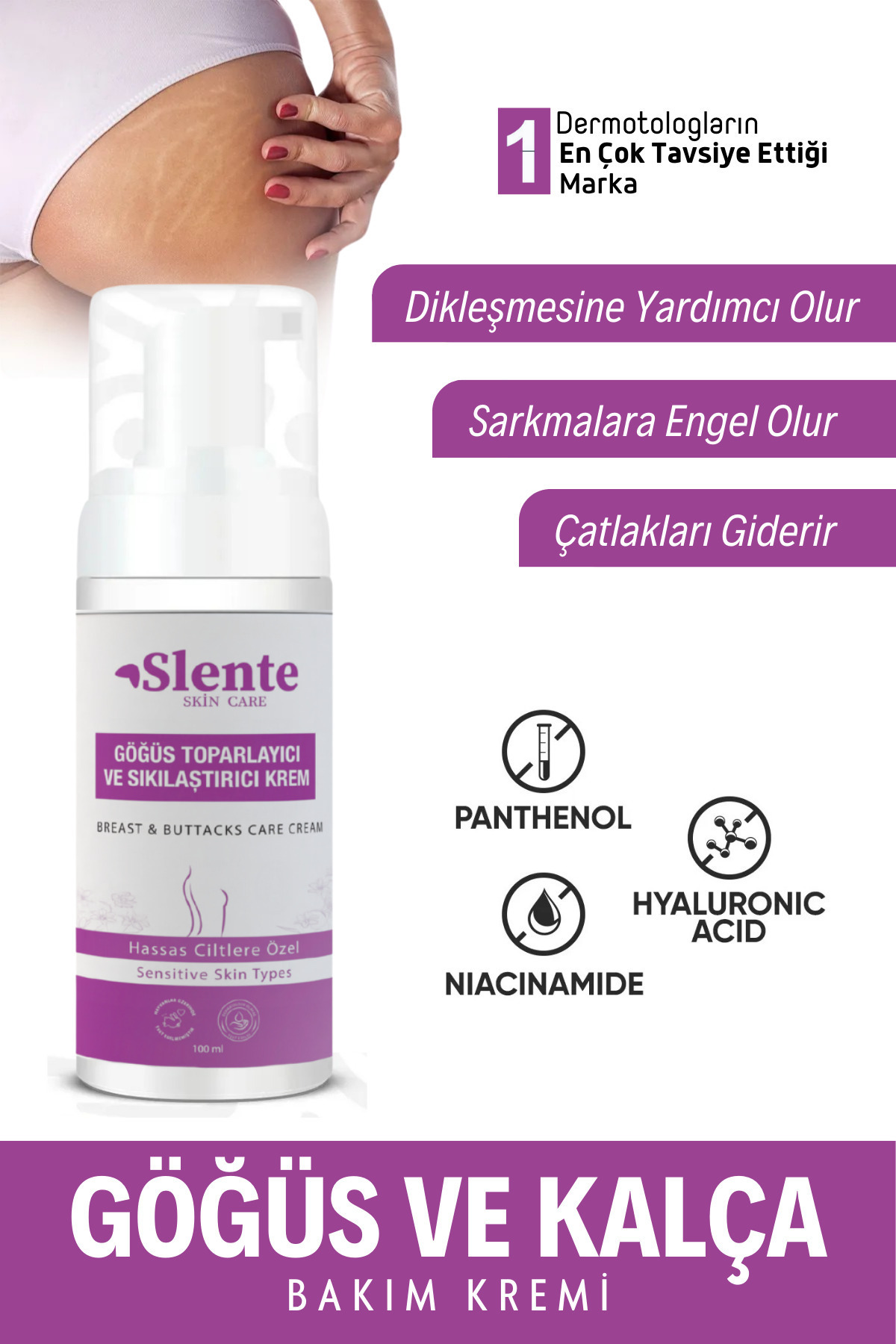 SLENTE Göğüs Ve Kalça Şekillendirici, Dolgunlaştırıcı, Çatlak Giderici, Sıkılaştırıcı Krem 100ml