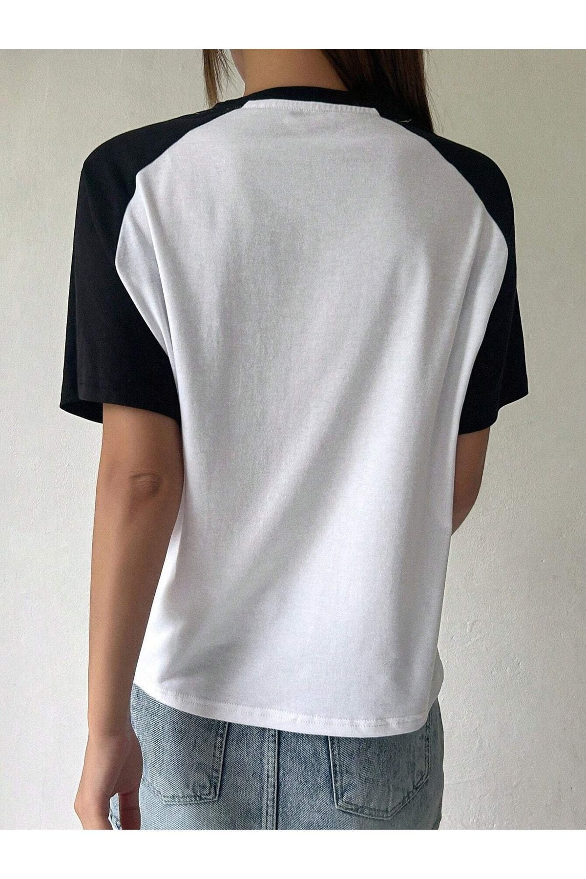 CLAYES  Bravelly Yıldız Parçalı Süprem T-Shirt - Beyaz Siyah Oversize Bisiklet Yaka Kısa Kol Tişört - Görsel 6