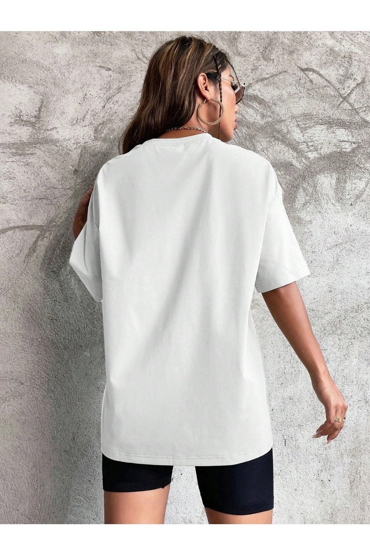 CLAYES  Düz Basic T-Shirt - Beyaz Oversize Bisiklet Yaka Kısa Kol - Görsel 2