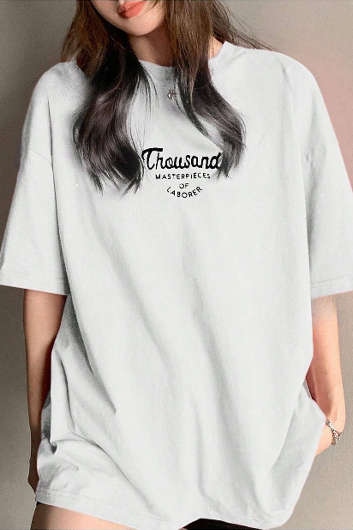 CLAYES-Tricou Thousand Single Jersey - Tricou cu mânecă scurtă oversize cu decolteu și cu imprimeu alb 3