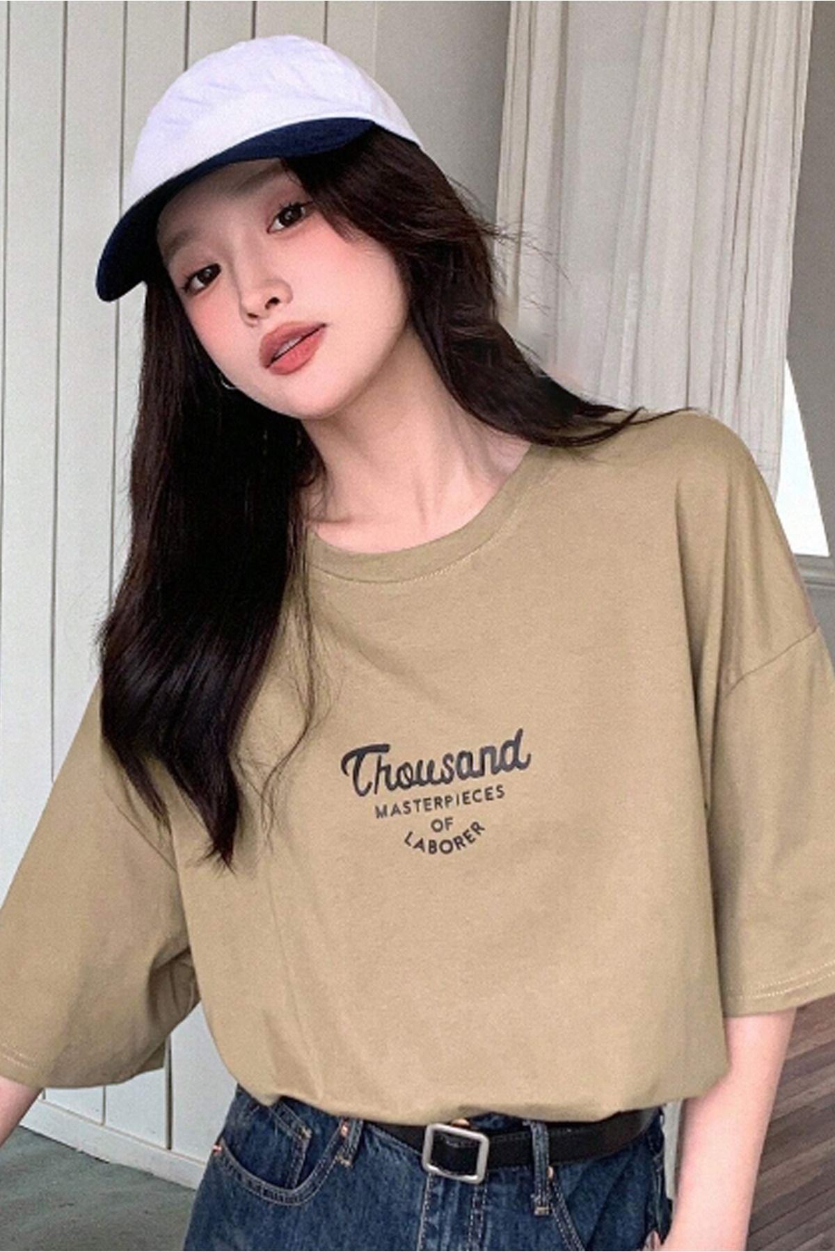 CLAYES Thousand Süprem T-Shirt - Beyaz Baskılı Oversize Bisiklet Yaka Kısa Kol Tişört görsel 3