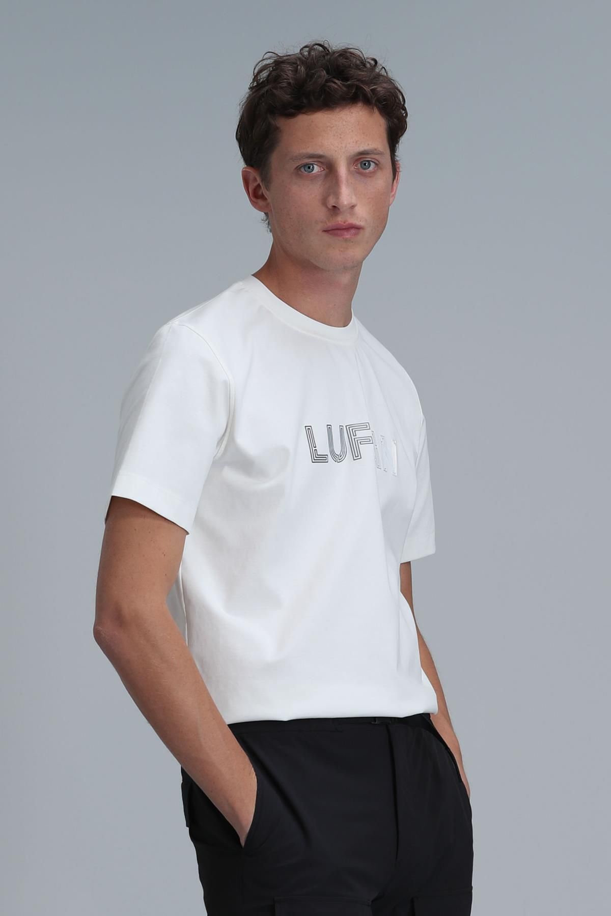 Lufian-Μπλουζάκι Benjamin Modern Graphic Pattern - Off White 5