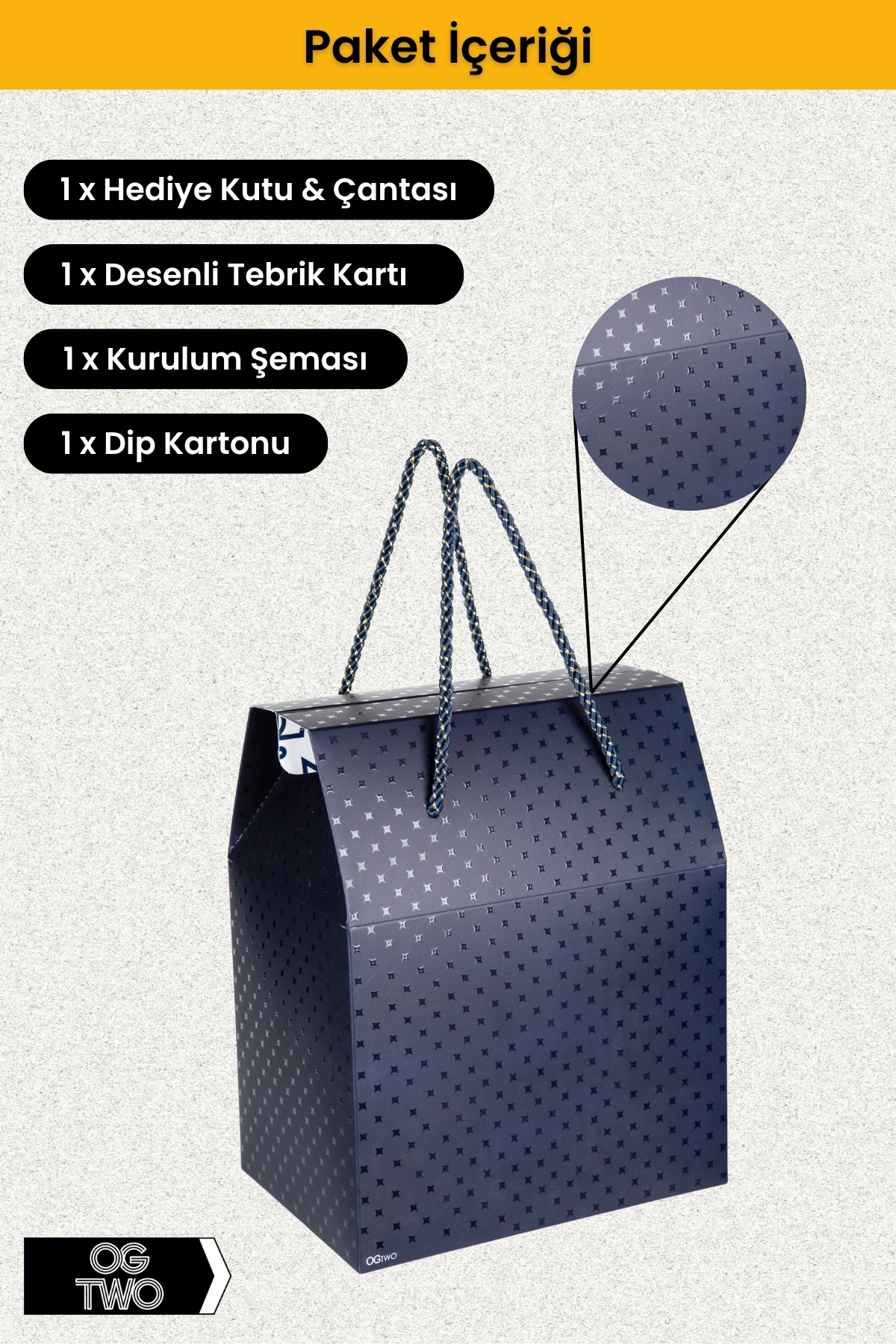 OGTWO Premium Konsept Tasarım Hediye Kutusu Çanta Boş Karton Hediye Paketi Hediyelik Lacivert - 24x14x20cm fotoğrafı 4 (önizleme)