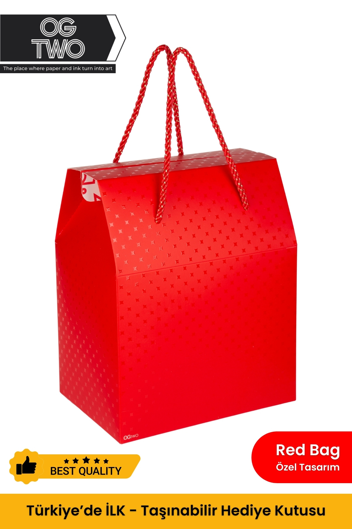 OGTWO Premium Konsept Tasarım Hediye Kutusu Çanta Boş Karton Hediye Paketi Hediyelik Kırmızı - 24x14x20cm