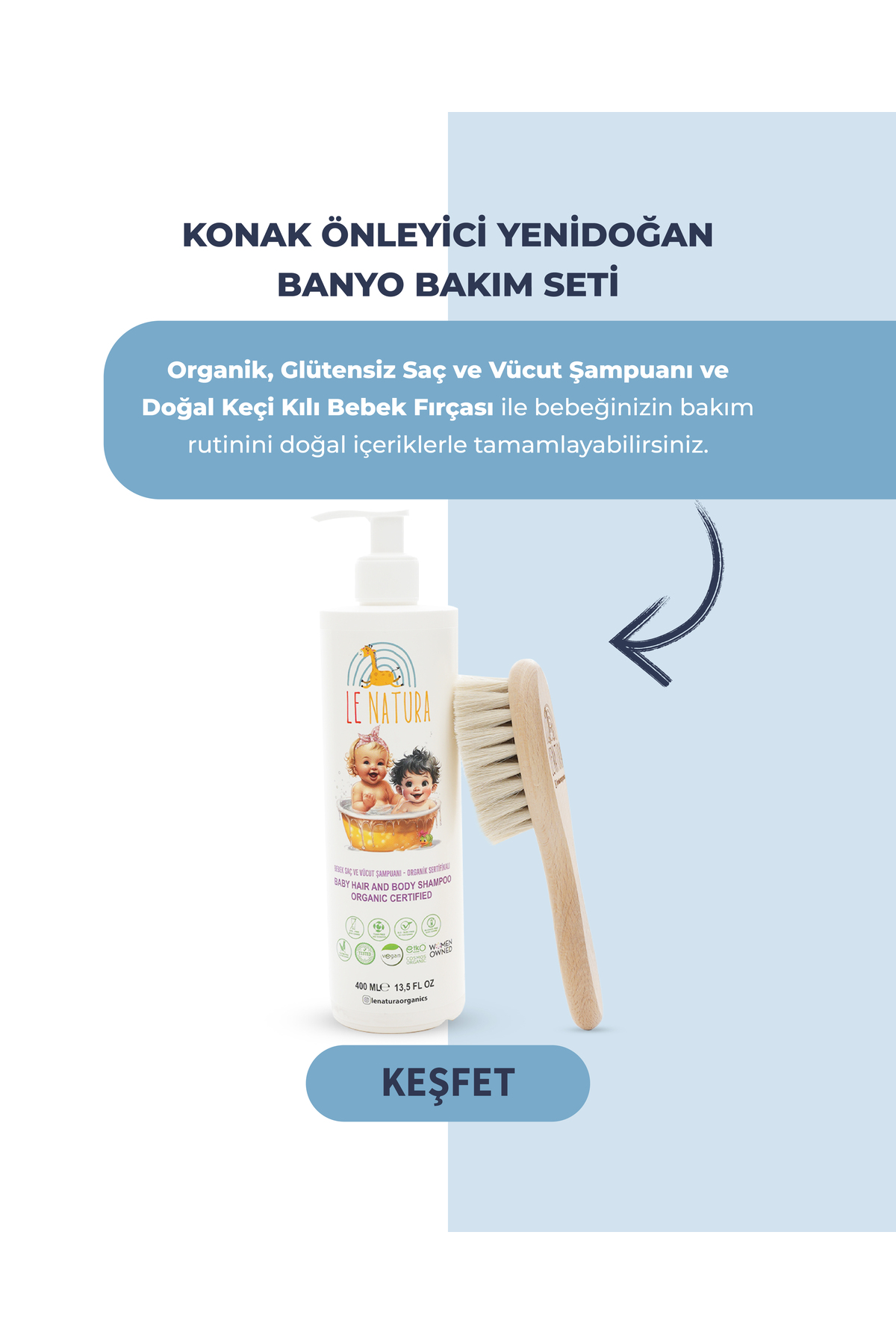 LE NATURA Bebek Saç & Vücut Şampuanı-400 ml- Organik & Vegan, Parfümsüz, Hassas & Atopik Ciltler Için Uygun fotoğrafı 7 (önizleme)